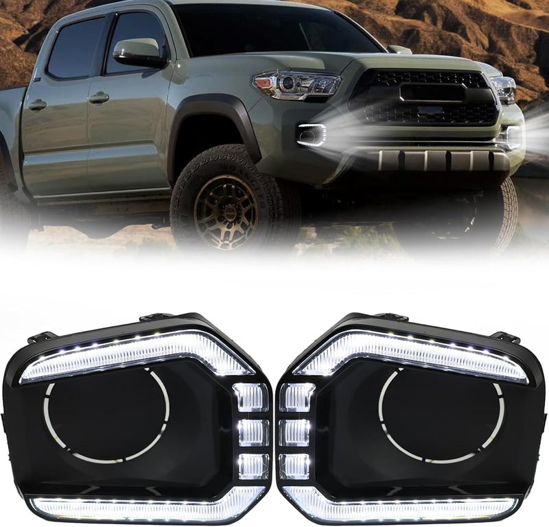 PGTOPONE Switchback White/Amber LED Front Fog Daytime Running Lamp w/Dynamic Flash LED Turn Signal Light Feature Kit For Toyota TACOMA 2016-2023 SR TRD Pro Replacement Front Bumper (16-23) - Image 1